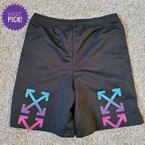 off white gradient mesh shorts